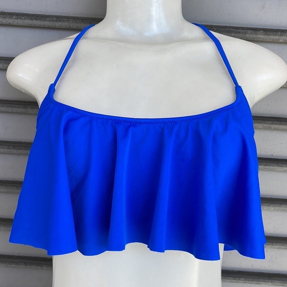 PINK Victoria's Secret Royal Blue Flounce Bikini Top Size S - Picture 3 of 9